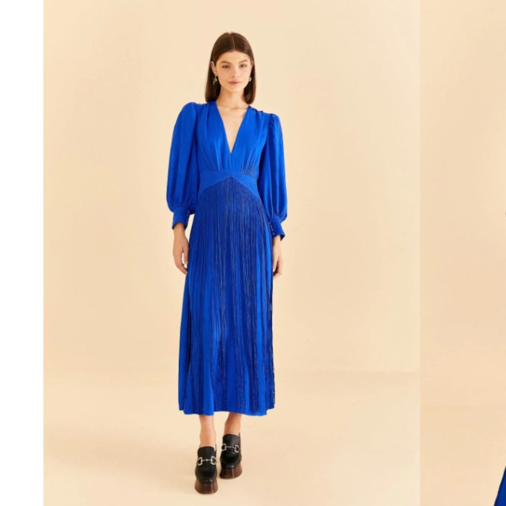 Farm Rio Bright Blue Fringes Maxi Dress